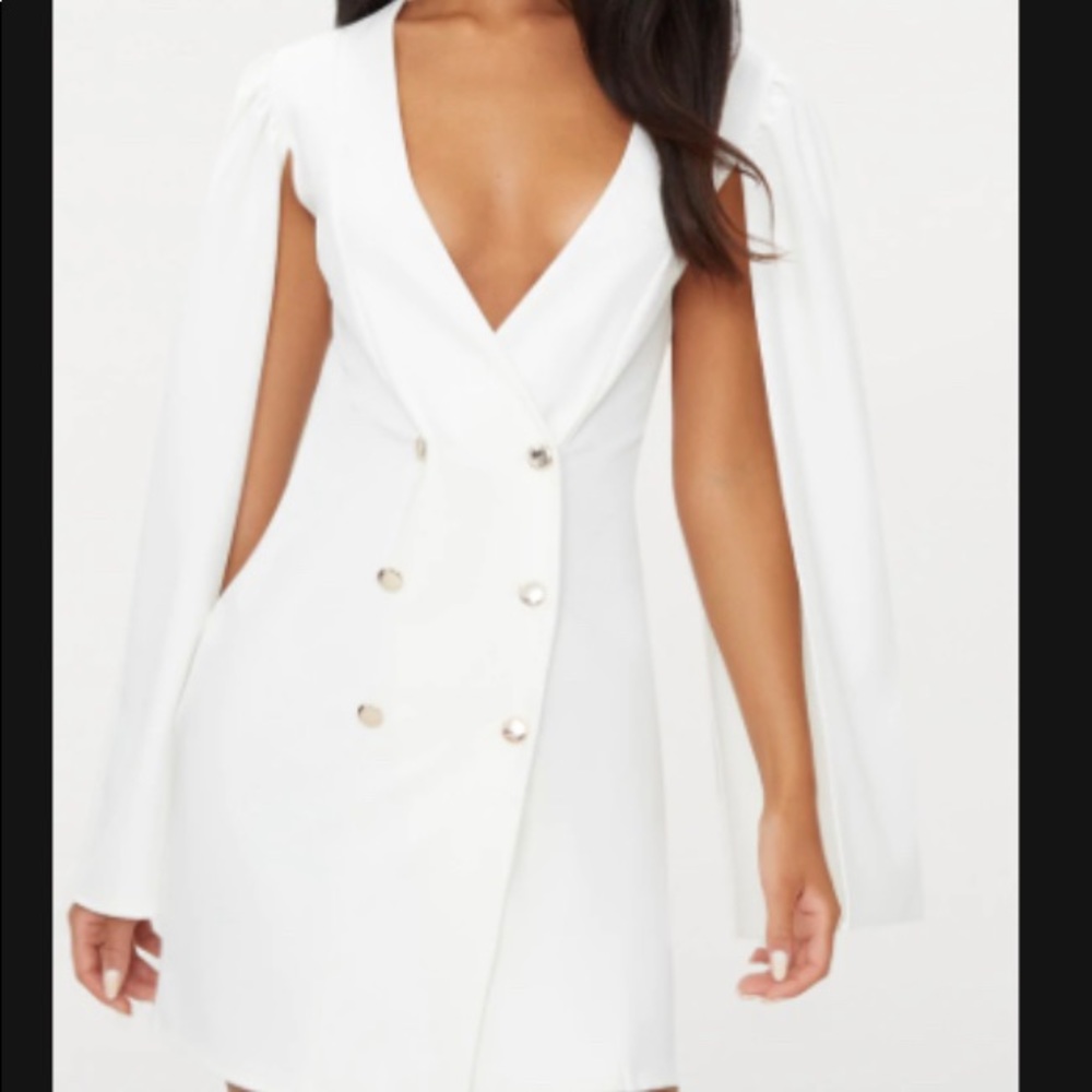 PRETTYLITTLETHING White Cape Button Blazer Dress